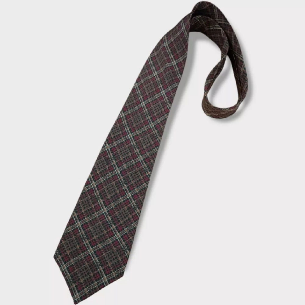 STEFANO RICCI VINTAGE Brown/Burgundy Tartan Silk LUXURY Tie ITALY